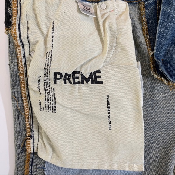 PREME Eldredge Rhinestone Stripe Denim 36x33 Light Wash Distressed Moto Jeans - Picture 12 of 16